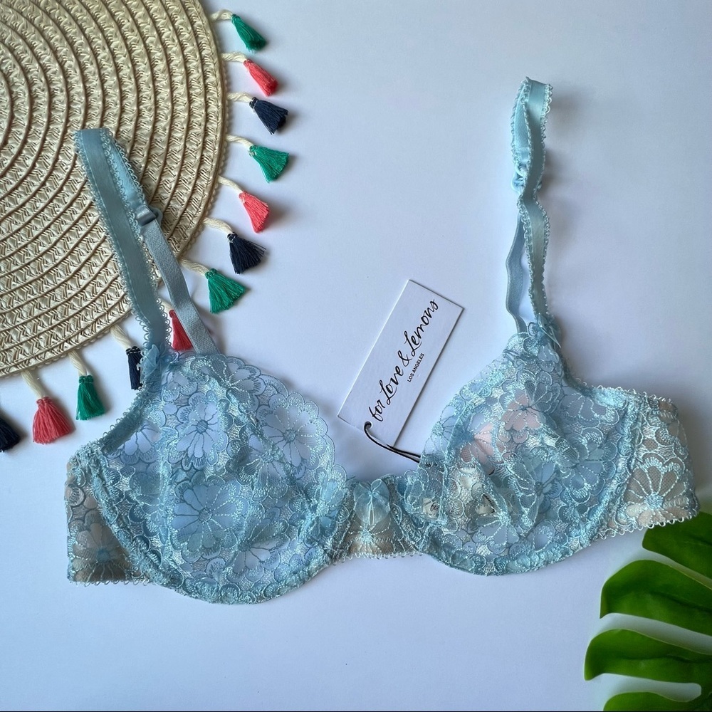 For Love And Lemons Daisy Scoop Bra Blue XL NEW